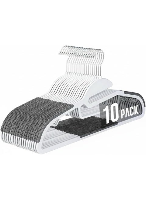 Plastic Non Slip Clothes Hangers – Heavy Duty – Lightweight – Set of 10 Hangers – Slim Space Saving Design – Flexible & Easy to Use 360° Swivel Hook – Ideal for Shirts, Dresses, Suits, Coats